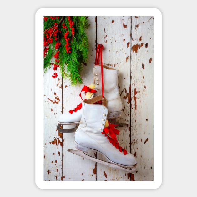 Ice Skates Hanging On White Wall Sticker by photogarry